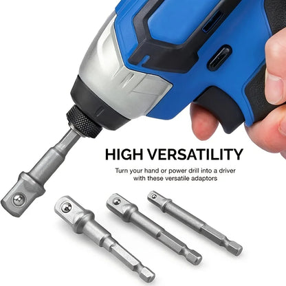 Drill Socket Adapter Set 1/4'' Hex Shank Extension – 1/2'' 3/8'' 1/4'' Square Drive Impact Driver Tool