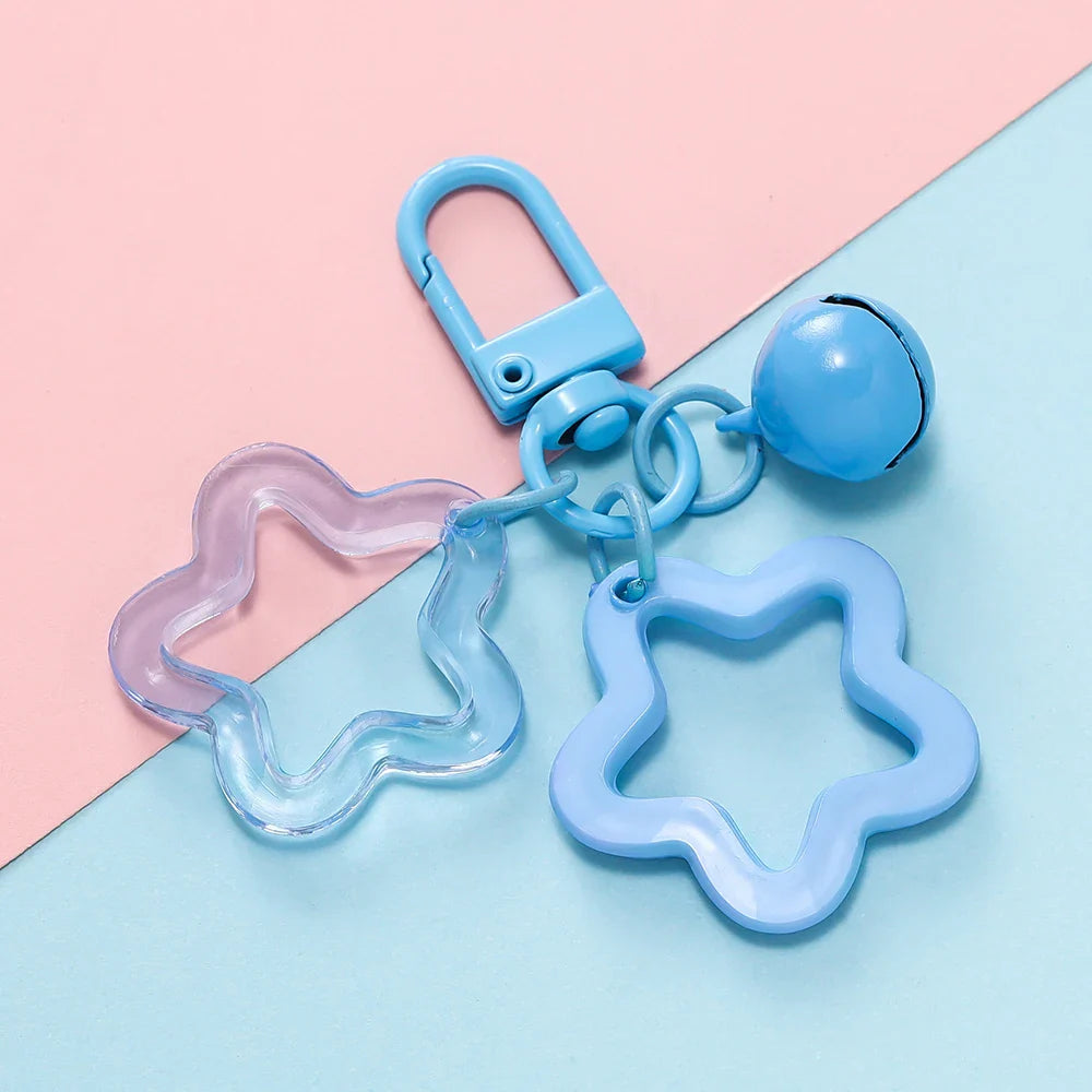 Hollow Star Charm Pendant Keychain – Colorful Acrylic Beads with Bell Bag Lanyard Keyring Jewelry Making Accessories