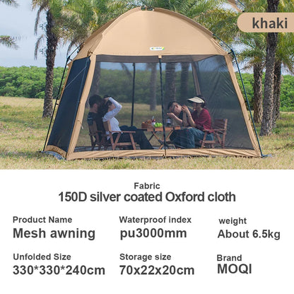 Outdoor Camping Mesh Tent – Rainproof, Sunscreen, Mosquito-Proof, Picnic & Beach Sunshade for 10 People
