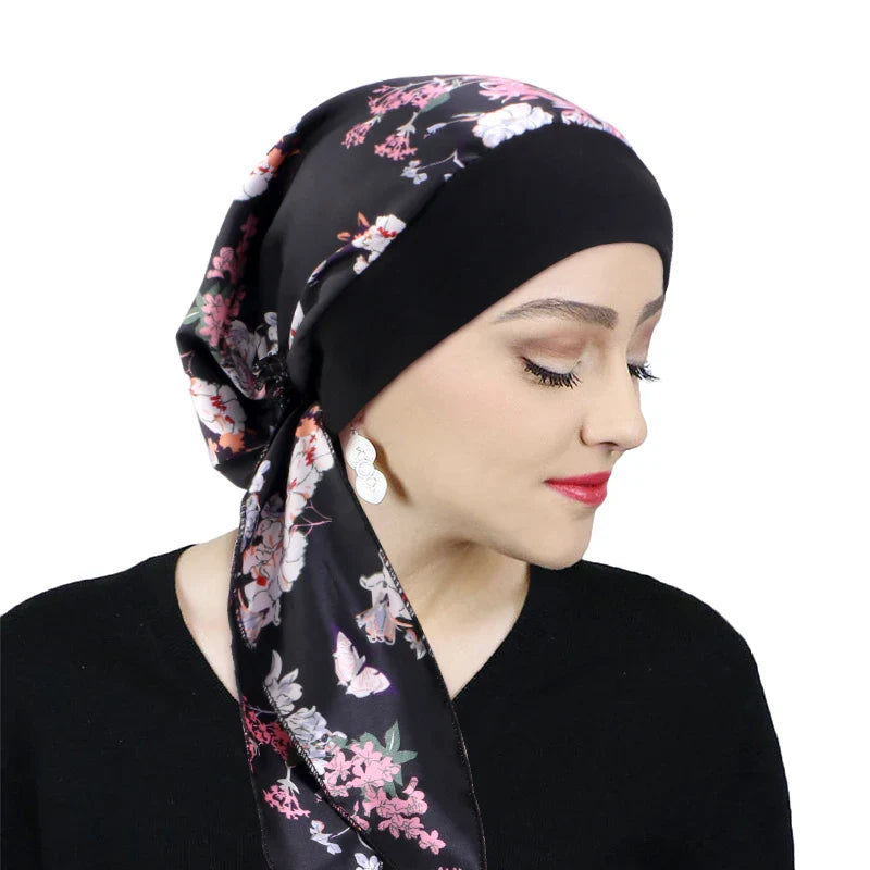 Women’s Printed Pre-Tie Headscarf – Elastic Turban & Chemo Hair Loss Head Wrap Bandana
