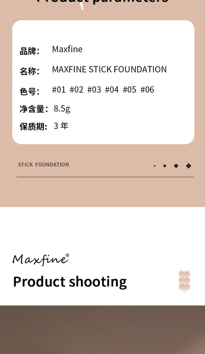 MAXFINE Foundation Stick – Long-Lasting, Blendable Creamy Formula for Shine-Free, Natural Finish – Cruelty-Free