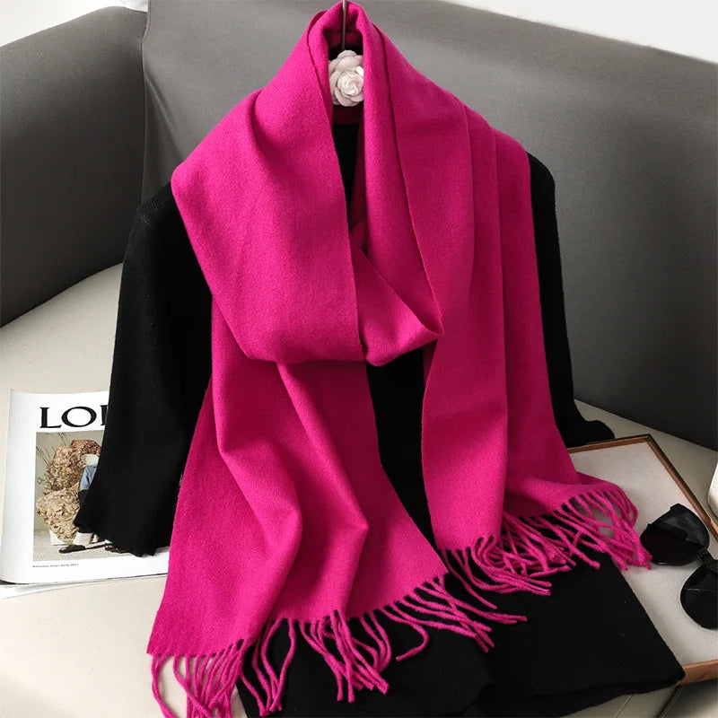 62-Color Solid Women’s Winter Scarf — Thick Warm Cashmere Pashmina Shawl with Tassels, Outdoor Luxury Wrap, Windproof Fashion Scarf