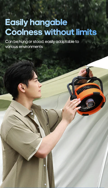 KINSCOTER 6-in-1 Portable Camping Fan — 20000mAh Rechargeable Outdoor Fan with 4 Speeds, Hook & LED Light