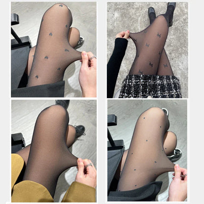New Women's Fleece Tights: 80/200g Sexy Print Stockings - Winter Warm Leggings, High-Elastic Thermal Pantyhose with Skin Effect