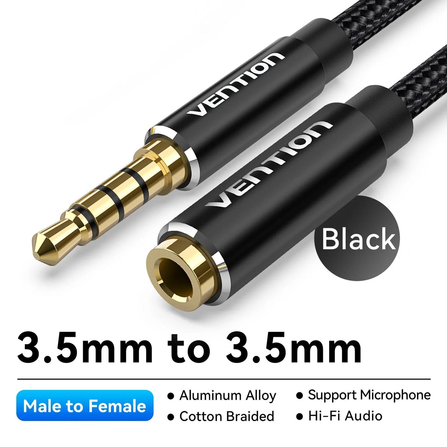 Vention 3.5mm AUX Extension Cable – Jack Audio Cord for Car, Laptop, TV, Xiaomi & Huawei | Stereo Headphone & Speaker Connector