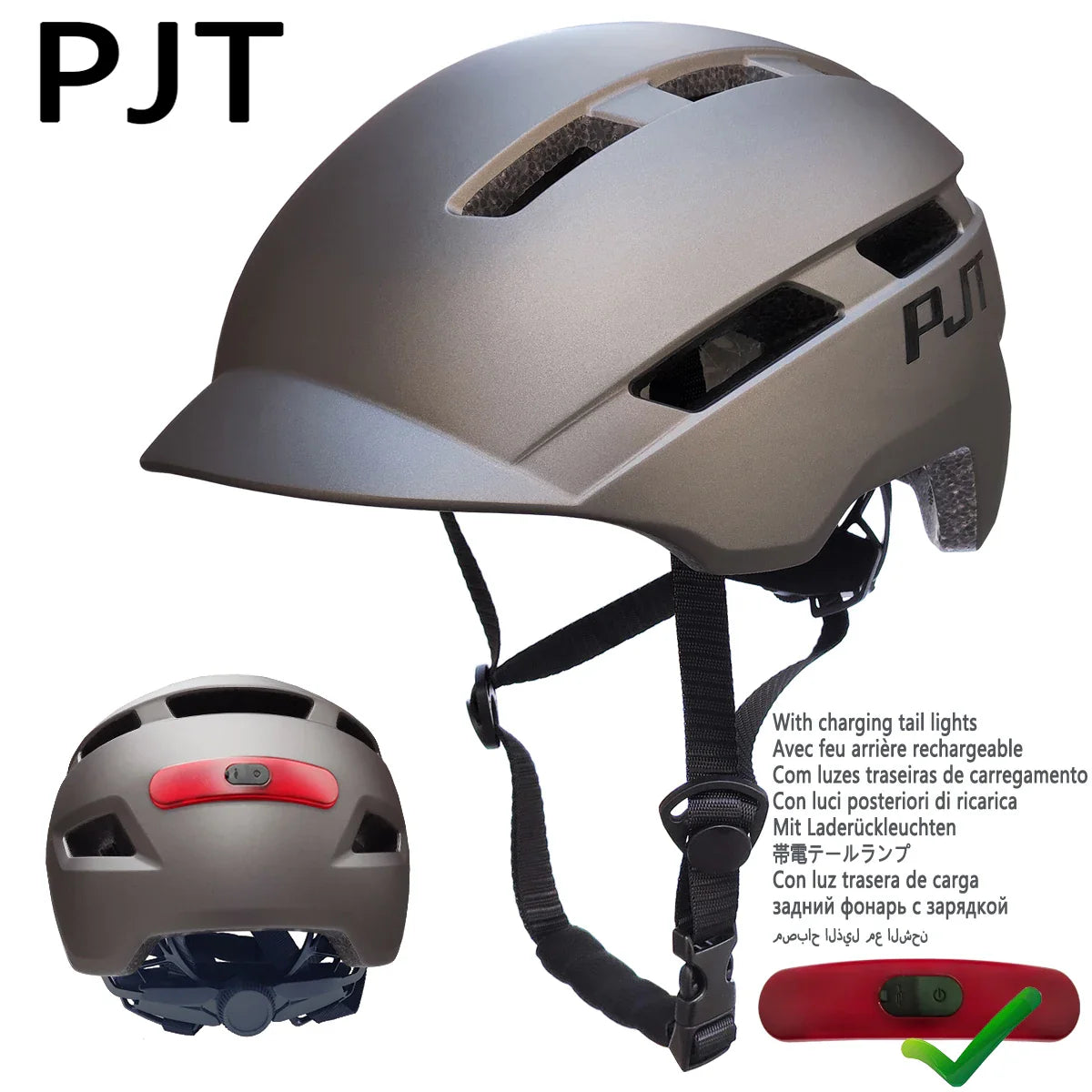 PJT New Cycling Helmet - In-Mold Mountain & Road Bike Helmet with USB Rechargeable Tail Light, Sports Safety MTB Helmet