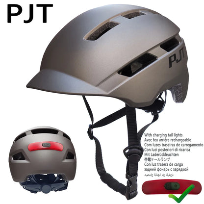 PJT New Cycling Helmet - In-Mold Mountain & Road Bike Helmet with USB Rechargeable Tail Light, Sports Safety MTB Helmet