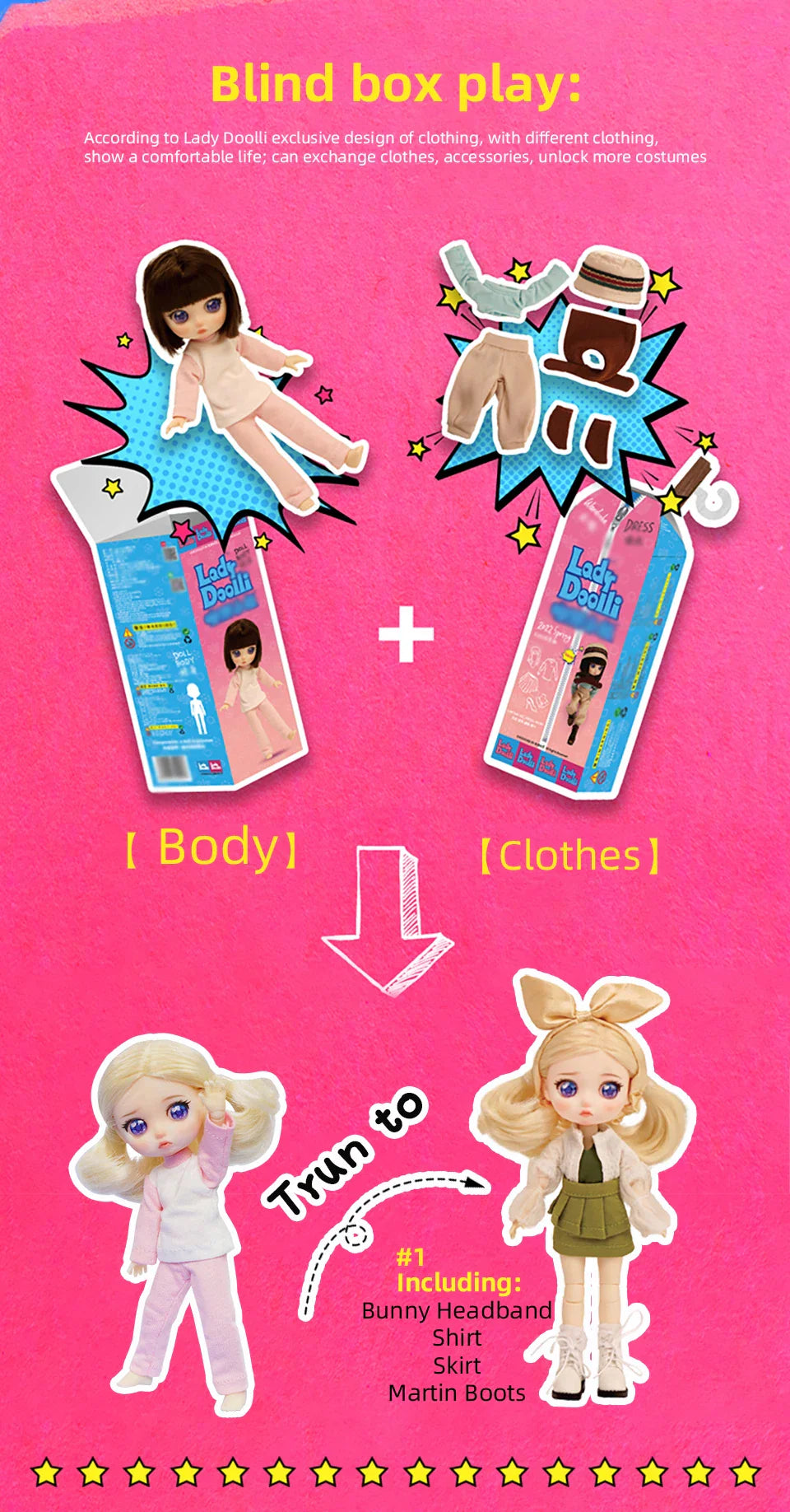 Lady Doolli 1/12 BJD Dolls Blind Box – 15cm Ob11 Mystery Anime Figure Toy, Kawaii Designer Gift