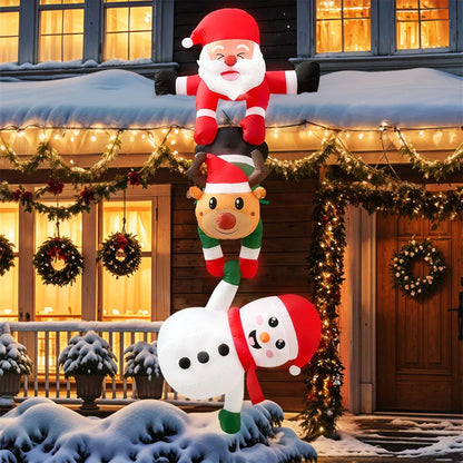 2.4M Inflatable Christmas Climbing Santa Claus – With Reindeer & Snowman, Built-in LED for Outdoor Roof, Tree, and Yard Party Decor