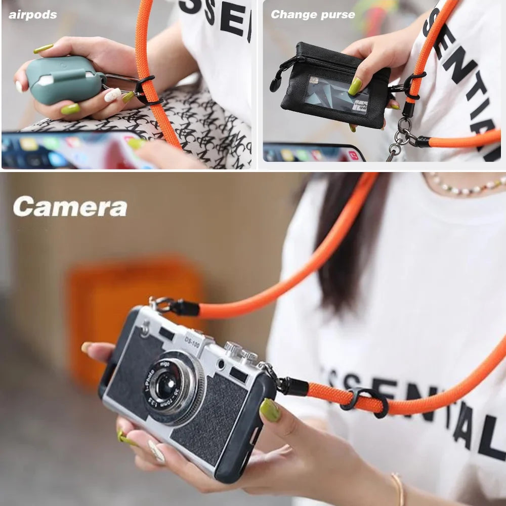 Adjustable Black & White Crossbody Phone Lanyard – Universal Multi-Functional Card Holder Strap