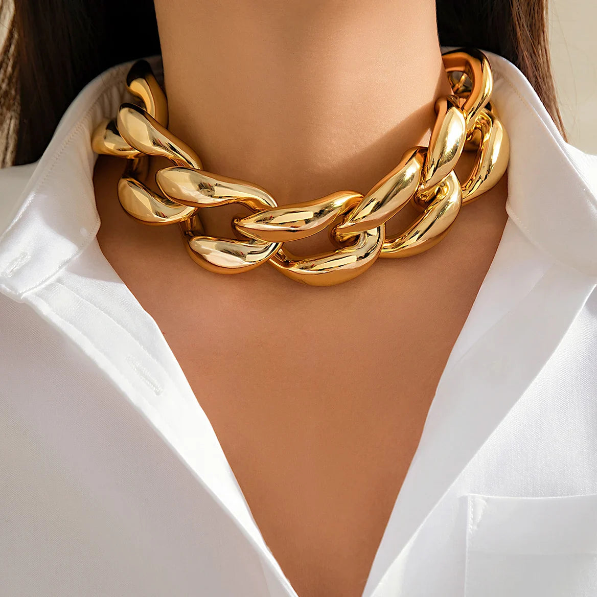 Exaggerated Plastic CCB Chunky Chain Necklace – Vintage Goth Twisted Lock, Thick Choker, Grunge Jewelry for Women & Men, Steampunk Style