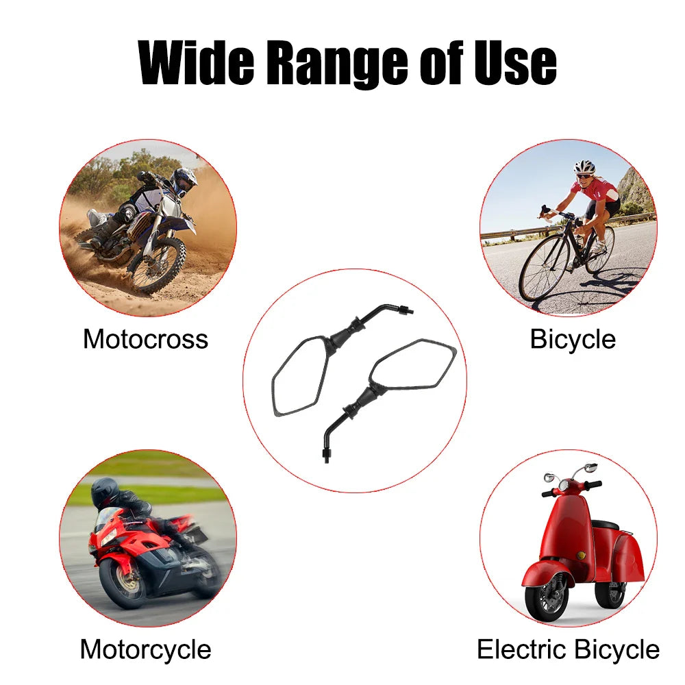 8mm / 10mm Convex Handlebar End Rearview Mirrors – Side Mirrors for Scooter, E-Bike, Motorcycle ( 1 Pair )
