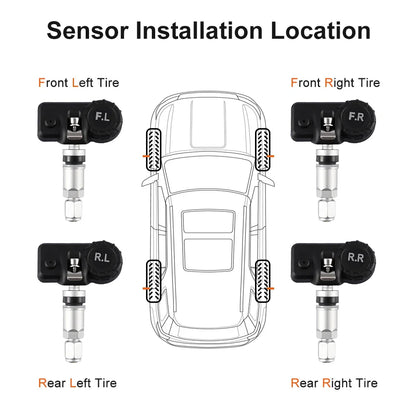 Solar Car TPMS Tire Pressure Monitoring System – External Sensors for 4 Wheels Tyre Pressure Detection