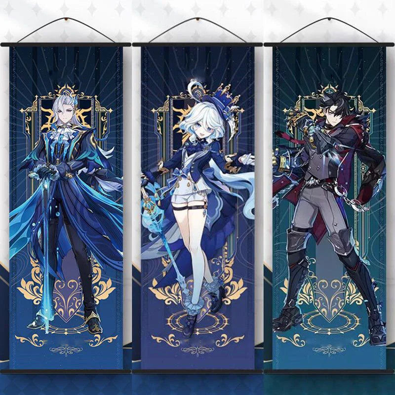 Hot Game Impact Scroll Canvas – Cartoon Heroes Wall Hanging Poster for Cosplay, Halloween, Xmas Decor & Gifts