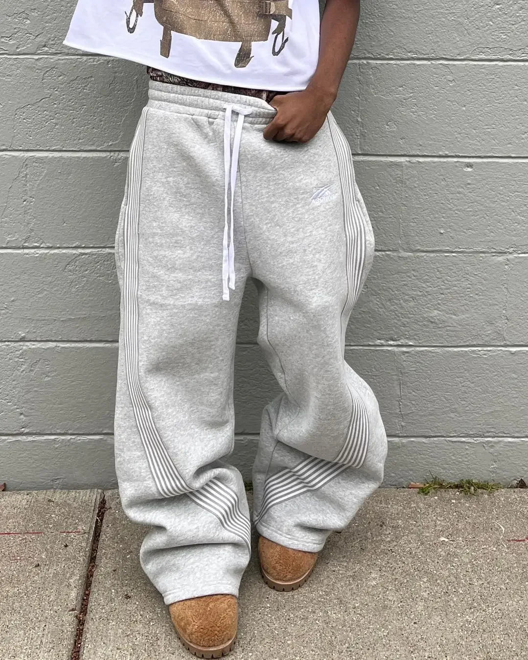 Y2K Gray Wide-Leg Cargo Pants - Vintage Tactical Drawstring Jogger Streetwear for Men & Women