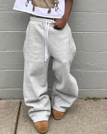Y2K Gray Wide-Leg Cargo Pants - Vintage Tactical Drawstring Jogger Streetwear for Men & Women