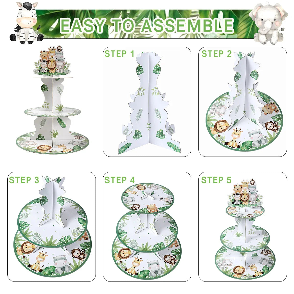 Jungle Animals Safari Cupcake Stand - Baby Shower & Birthday Party Decorations - Cupcake Holder for Kids Wild One Party Supplies