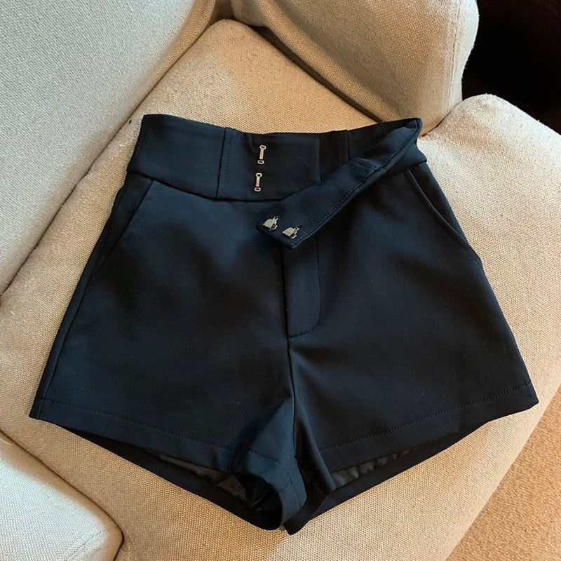 Mooyufon Black High-Waisted Shorts for Women – Harajuku A-Line Slim Fit Casual Sexy Straight Pants