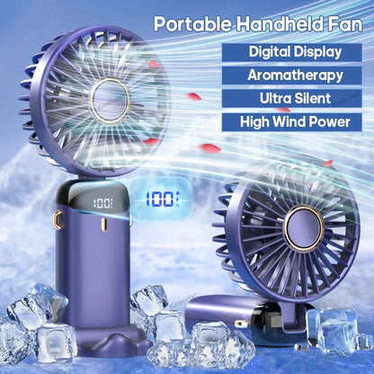 Digital Display USB Handheld Mini Fan – Portable Foldable Silent Fan for Office, Students, Desktop with Multi-Speed Adjustment