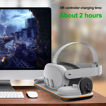 VR Headset Controller Charging Dock for Meta Quest 3 — Cradle with 2 Rechargeable Batteries & USB-C Cable