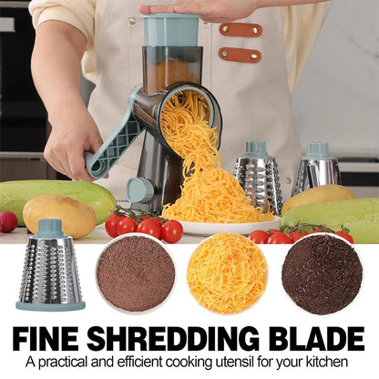 LMETJMA 3-in-1 Rotary Cheese Grater - Manual Vegetable Slicer, Nut Grinder & Shredder Kitchen Tool