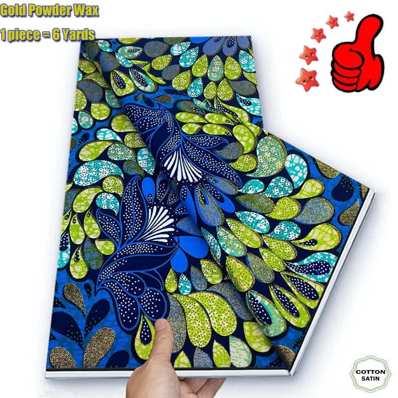 2026 African Real Wax Fabric - 100% Cotton Ankara Glitter Gold Print Batik Pagne for Women’s Fashion & Sewing