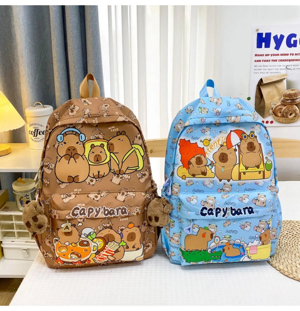 Cute Capybara Backpack | Large Capacity, Breathable Nylon Schoolbag for Students, Women & Girls, Ultra-Light Book Bag