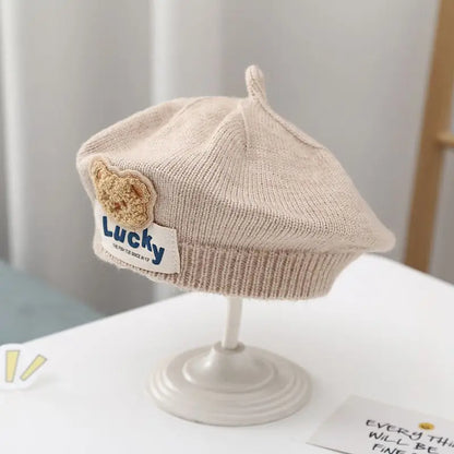 Flower Baby Beret Hat – Winter Warm Knitted Beanie for Infant & Toddler Girls, Korean Princess Artist Painter Cap Solid Color