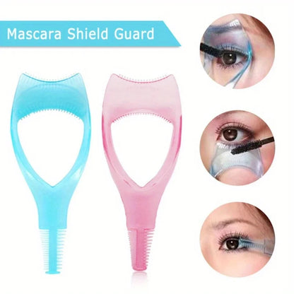 3-in-1 Mascara Applicator Template – Eyelash Curler Guard, Eyeliner Holder & Eyebrow Drawing Beauty Tool with Storage Case
