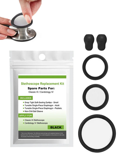 Stethoscope Replacement Kit – Eartips, Tunable Diaphragm & Rim Assembly for Littmann Classic III & Cardi 40016
