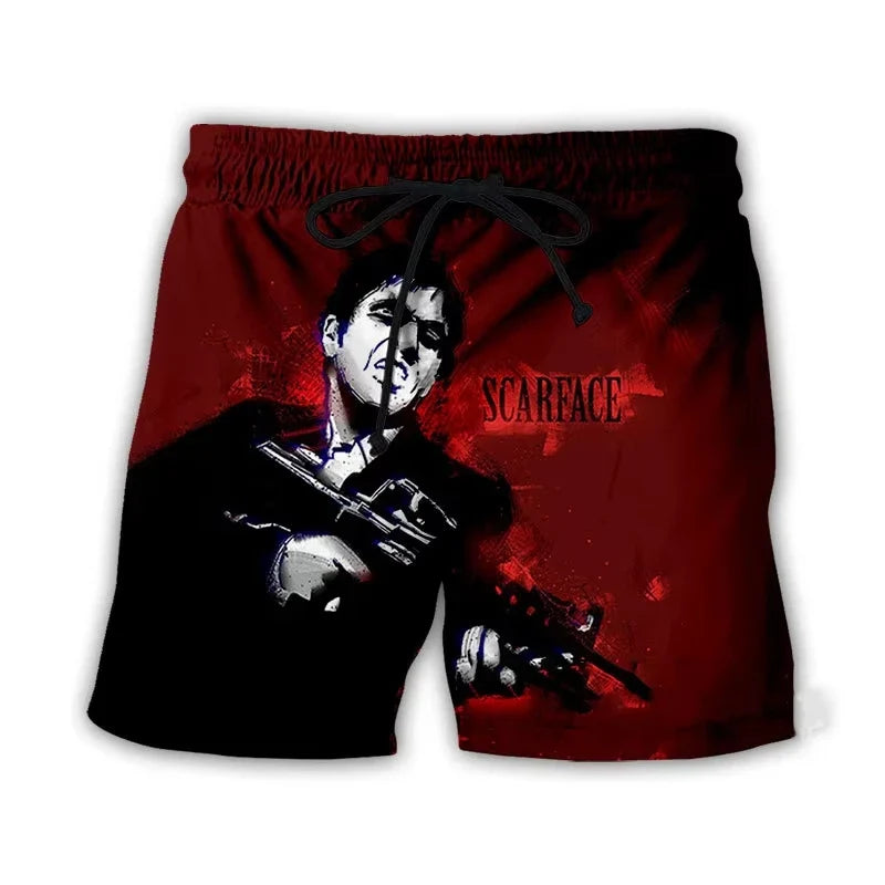 Men’s Scarface 3D Print Swim Shorts - Tony Montana Beach Board Trunks