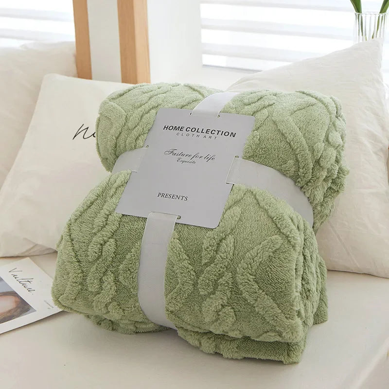 Sage Green Winter Double-Sided Lamb Wool Blanket – Thickened Flannel Throw for Sofa & Bed Cover