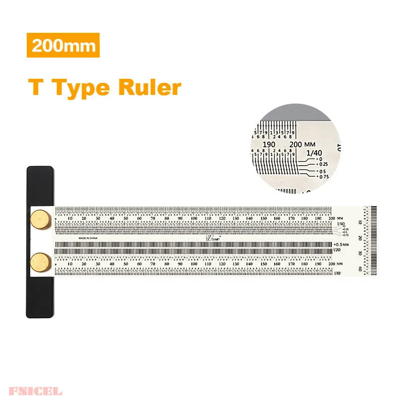 High Precision T-Type Scale Ruler — Stainless Steel Woodworking Scribing & Marking Gauge