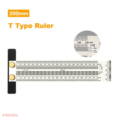 High Precision T-Type Scale Ruler — Stainless Steel Woodworking Scribing & Marking Gauge