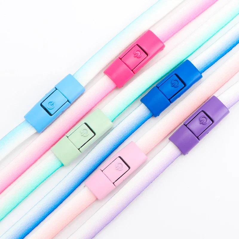 Colorful Metal Buckle No-Tie Shoelaces - Elastic Flat Sneaker Laces with Press Lock for Kids and Adults - Switches Without Ties