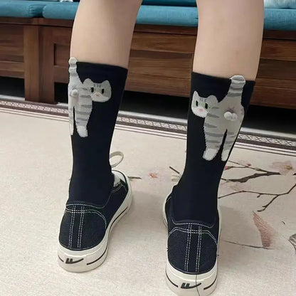 Cartoon Cat Cotton Socks for Women – Breathable Comfortable All-Season Gift for Cat Lovers