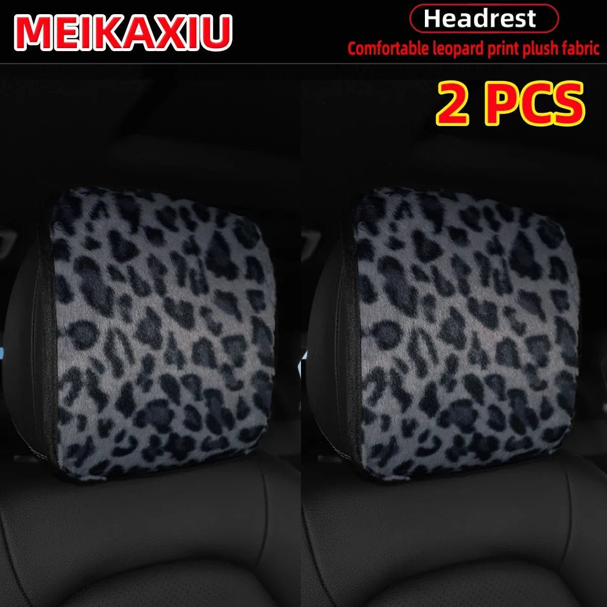 Leopard Print Faux Fur Car Headrest Cover - Soft Decorative Pillowcase for Stylish Interior Comfort