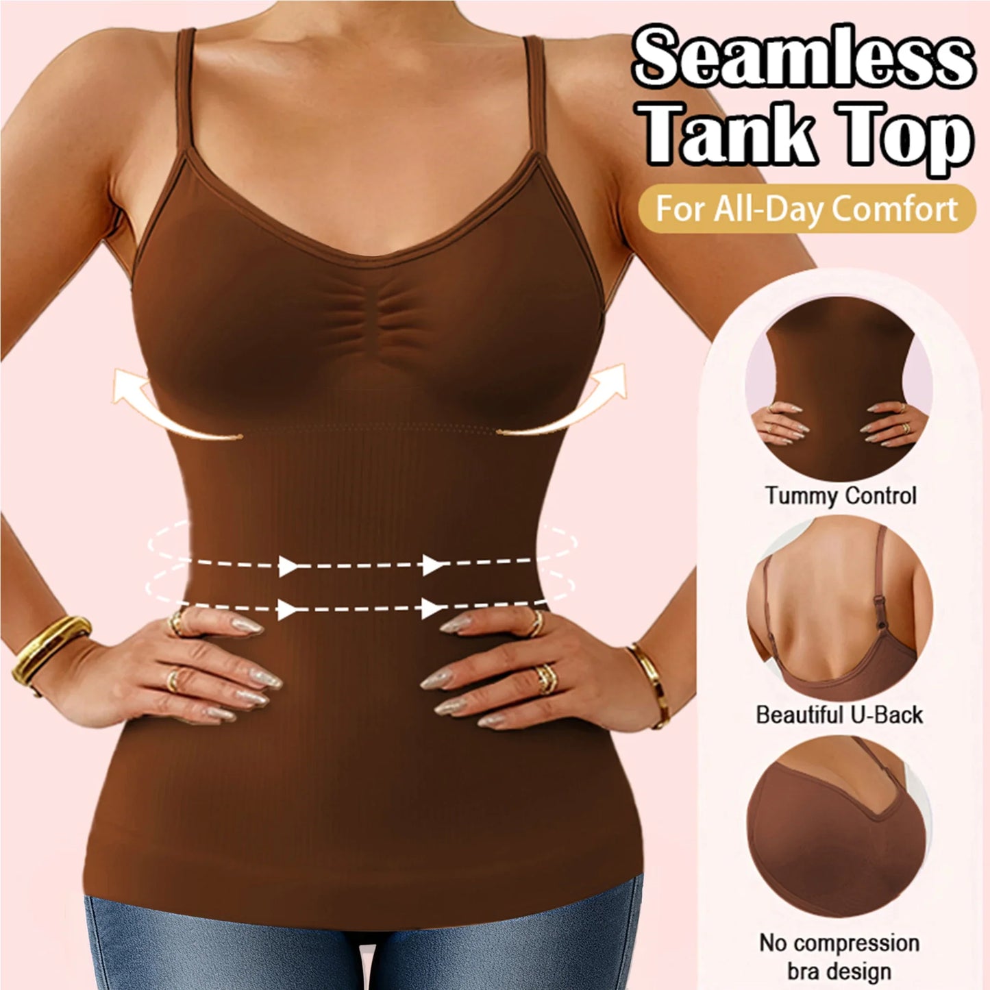 Women’s Camisole Shapewear Tank Top with Built-In Bra – Breathable Tummy Control Slimming Body Shaper Vest Corset Cami