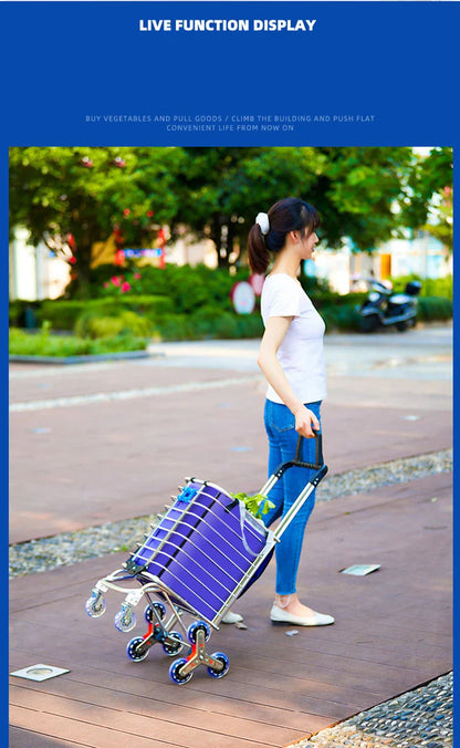 Aluminum Alloy Folding Grocery Cart – Portable Lightweight Shopping Trolley with Step Climbing for Supermarket & Food