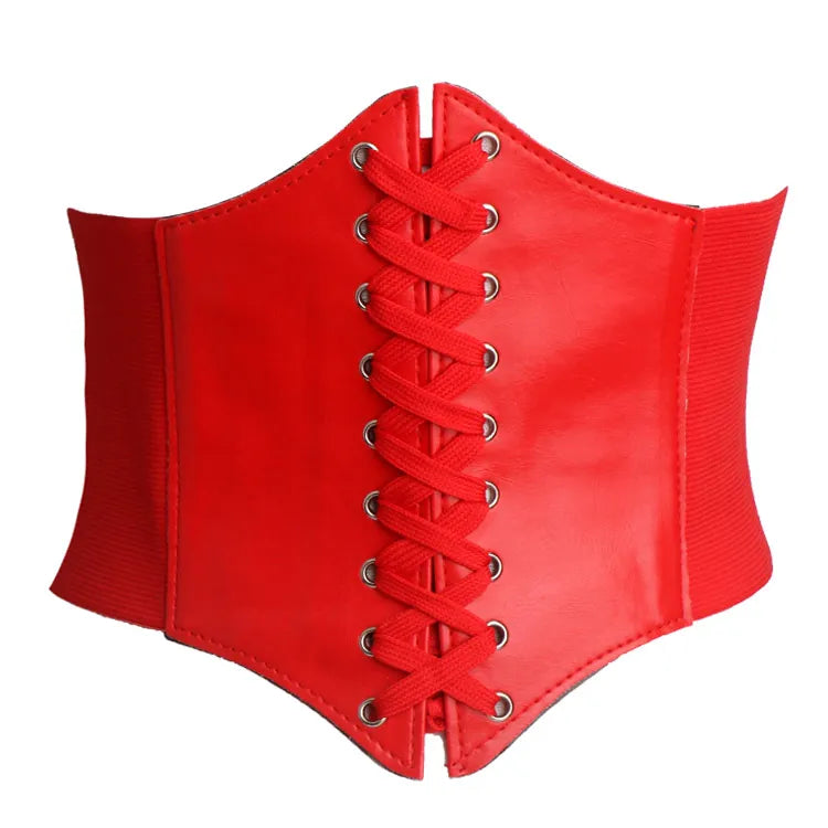 Women’s Punk Black PU Leather Corset Belt – Wide Elastic High-Waist Body Belt for Dress & Slimming