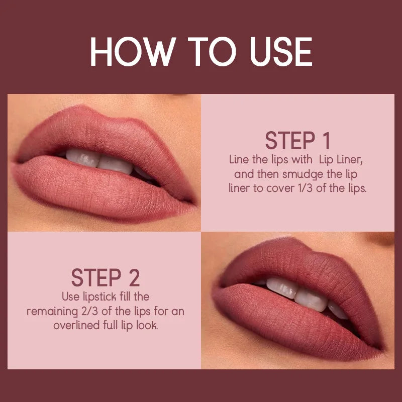 USHAS 12-Color Matte Lipstick & Lip Liner Set – Long-Lasting, Waterproof, Non-Stick Easy Coloring Lip Makeup Kit
