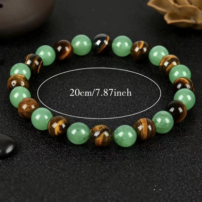 Natural Gemstone Wealth Bracelet – Tiger Eye & Aventurine Vintage Style Beaded Jewelry for Men & Women Gift