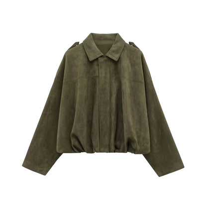 TRAFZA Women’s Casual Bomber Jacket — Oversized Lantern Sleeve Spring/Summer Coat, 2025 Streetwear Zipper Outerwear