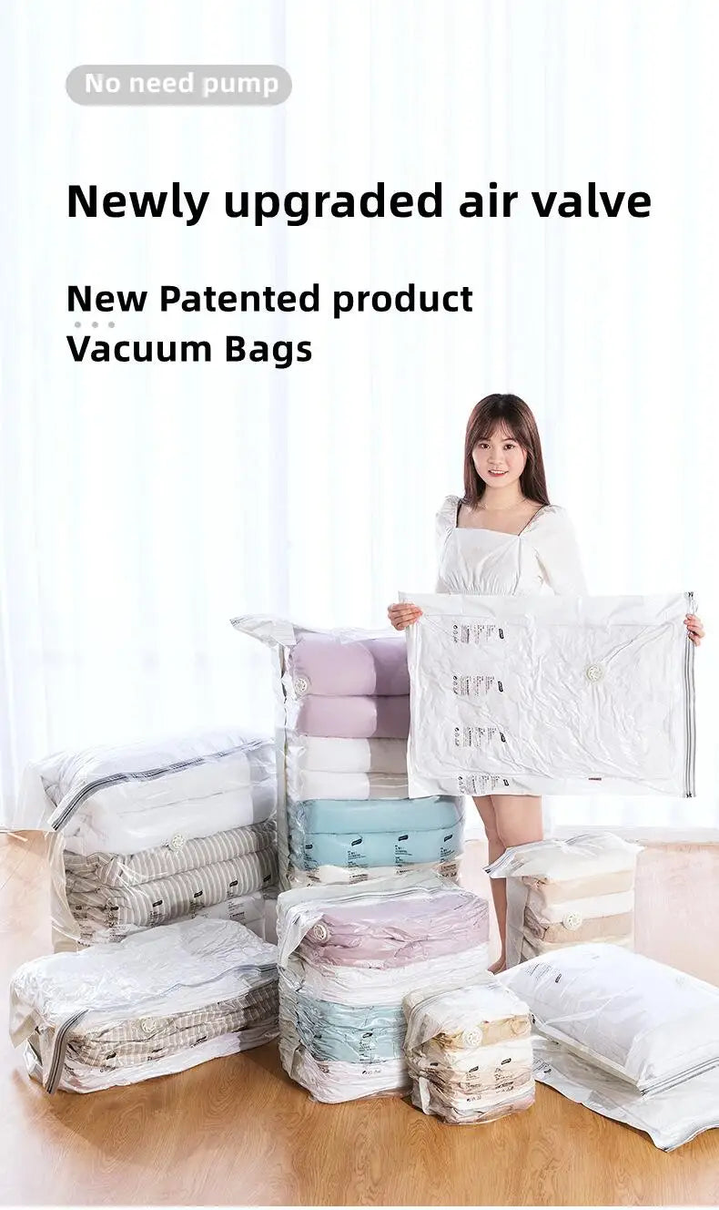 New Patented Vacuum Storage Bags – Large Plastic Bags for Clothes, Blankets, Compression, Travel Accessories