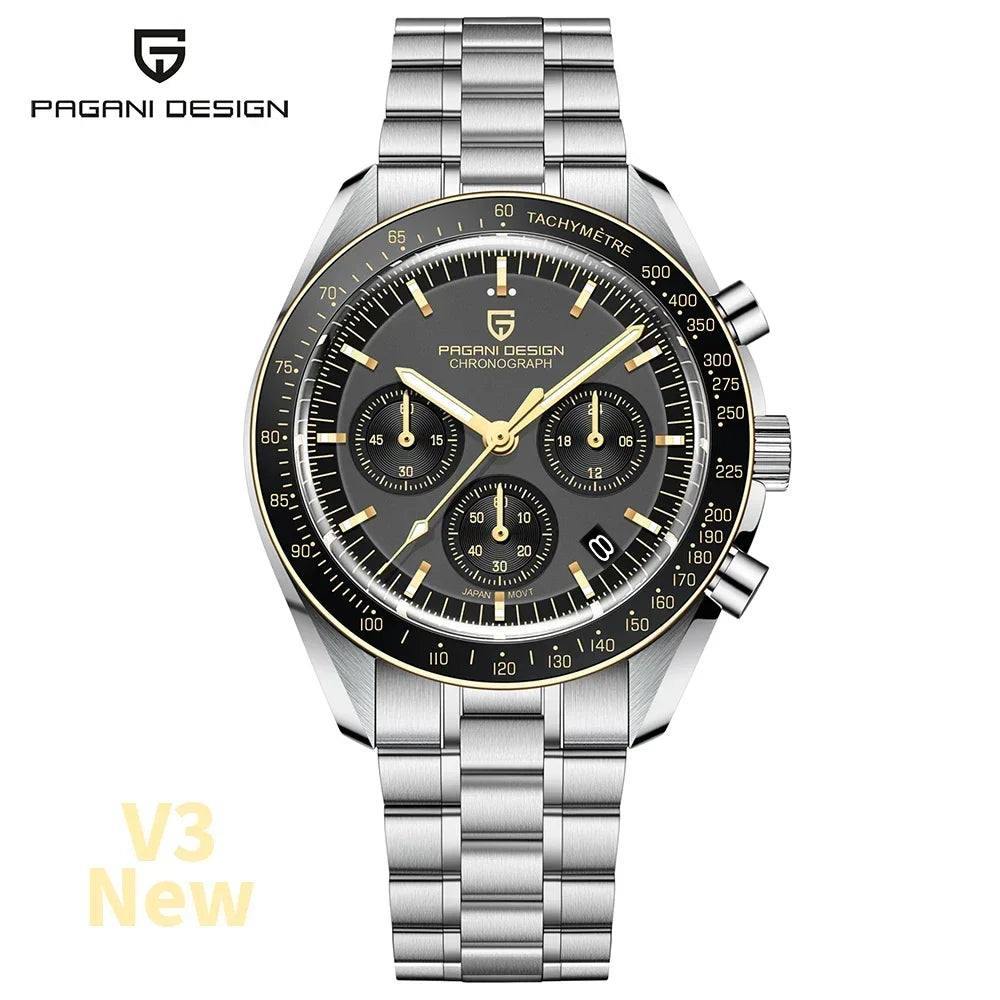 PAGANI DESIGN 2026 Men’s Luxury Quartz Chronograph Watch – AR Sapphire Crystal, Auto Date Speed Wristwatch
