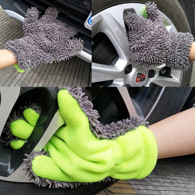 Chenille Car Wash Gloves - Microfiber Sponge for Scratch-Free Cleaning, Coral Velvet Double-Sided Car Cleaning Tool