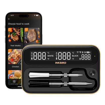 INKBIRD Dual-Mode Wireless Meat Thermometer – Long & Short Probe, Backlit LCD, IP67 Waterproof with BBQ Alarm