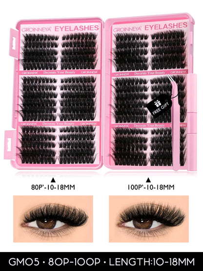 GROINNEYA Cat Lash Clusters Kit – 640pcs with Lash Bond & Seal, DIY Eyelash Extensions for Home Use