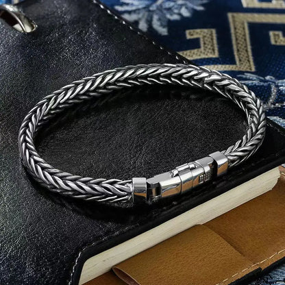 100% S925 Sterling Silver Handmade Woven Bracelet — Retro Domineering Style for Men & Women, Pure Silver Jewelry
