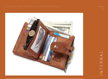 Fashion Women’s Leather Wallet — Genuine Leather Clutch with Hasp & Double Zipper, Short Coin Pocket and ID Card Holder Purse